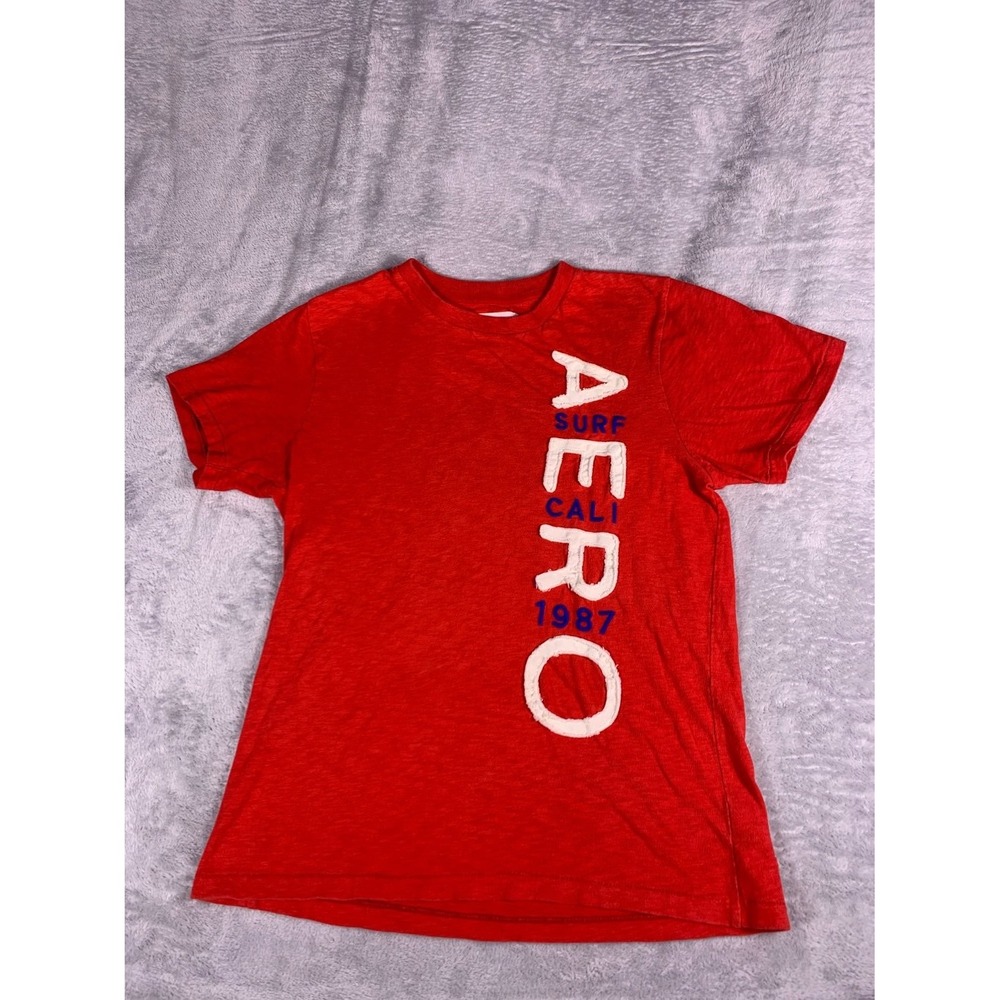 Y2K Aeropostale T-Shirt Mens L Red Crew Neck Short Sleeve Embroidered Applique